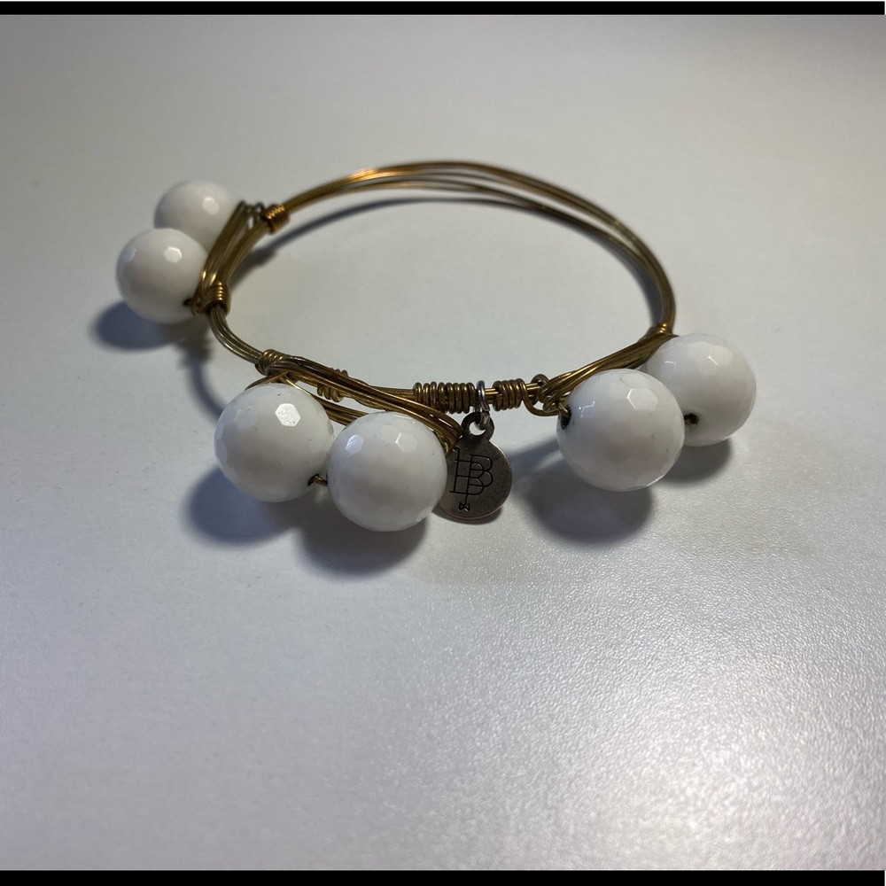 Bourbon & Bow ties Gold Bangle with white studs!